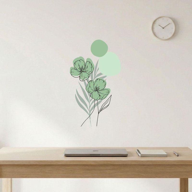 Adesivo Floral Boho Verde Estilo Nórdico 35x60 Minimalista Abstrato