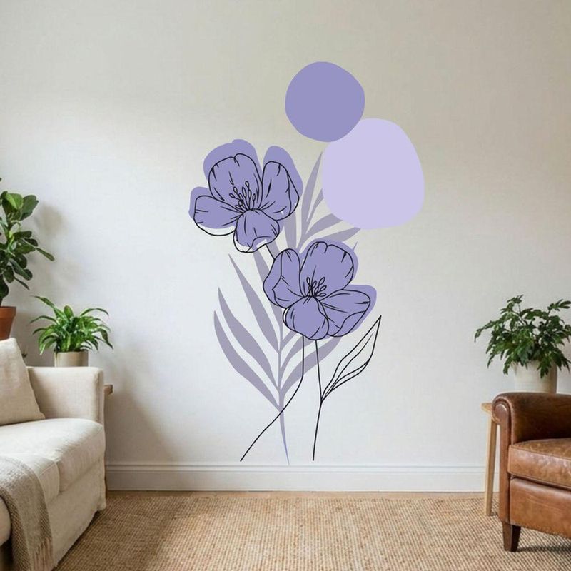 Adesivo Floral Boho Roxo Estilo Nórdico 88x150 Minimalista Abstrato
