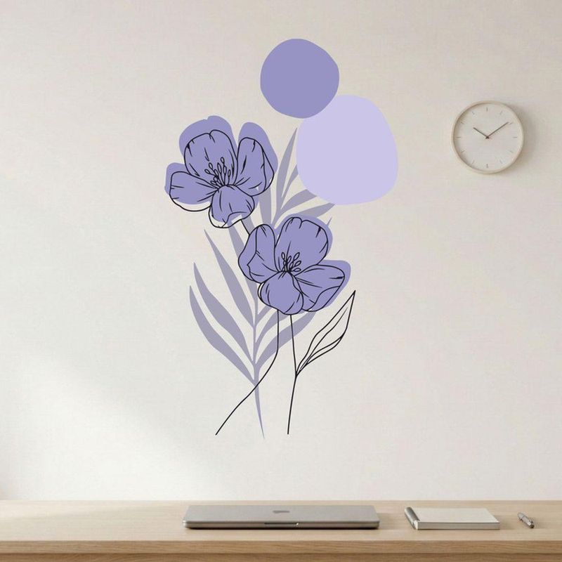 Adesivo Floral Boho Roxo Estilo Nórdico 50x90 Minimalista Abstrato