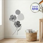 Adesivo Floral Boho Cinza Estilo Nórdico 50x90 Minimalista Abstrato