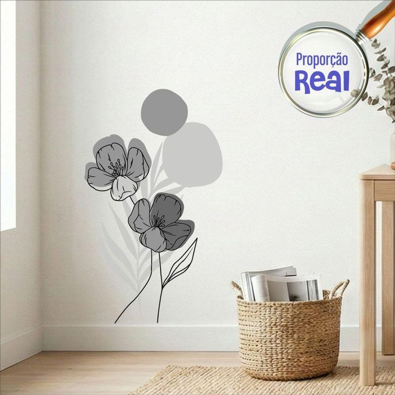 Adesivo Floral Boho Cinza Estilo Nórdico 50x90 Minimalista Abstrato