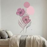 Adesivo Floral Boho Rosa Estilo Nórdico 88x150 Minimalista Abstrato