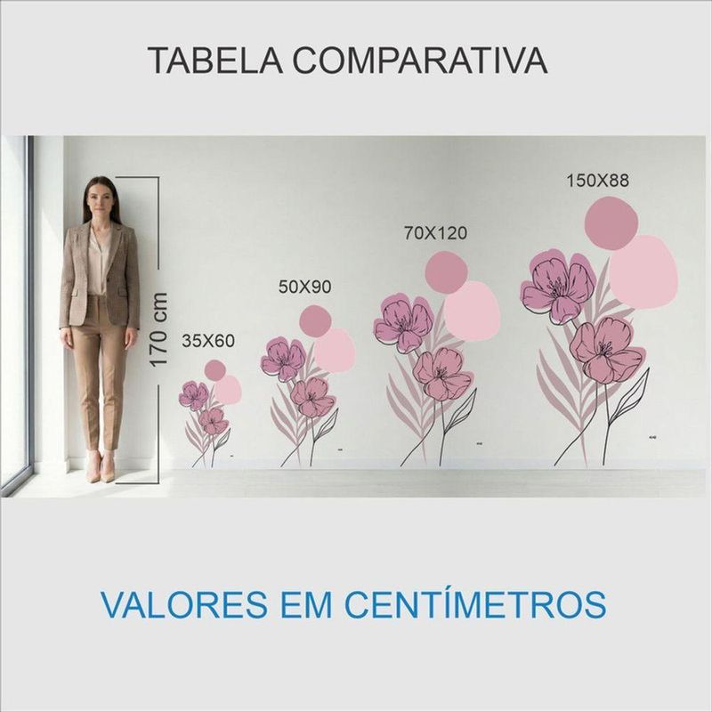 Adesivo Floral Boho Rosa Estilo Nórdico 88x150 Minimalista Abstrato