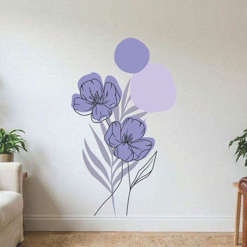 Adesivo Floral Boho Roxo Estilo Nórdico 70x120 Minimalista Abstrato