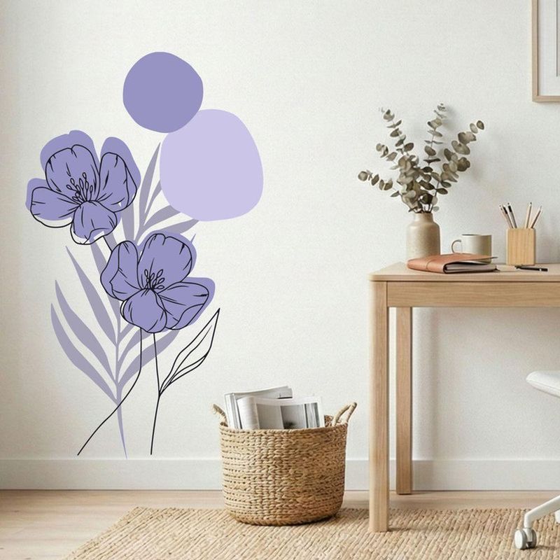 Adesivo Floral Boho Roxo Estilo Nórdico 70x120 Minimalista Abstrato