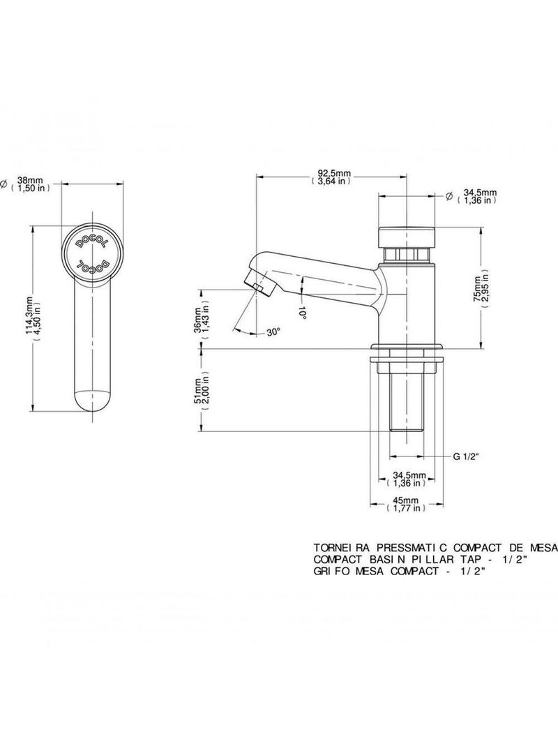 Torneira Para Lavatório De Mesa Pressmatic Compact 1-2