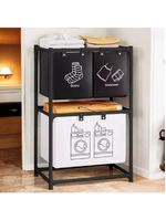 Cesto Lavanderia Triplo Estante Metal Roupa Suja 2 Andares Roupeiro 3 Divisorias Organizador Banheiro Multiuso Armario D