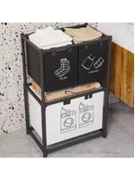 Cesto Lavanderia Triplo Estante Metal Roupa Suja 2 Andares Roupeiro 3 Divisorias Organizador Banheiro Multiuso Armario D