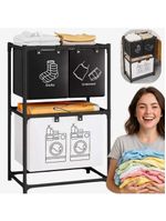 Cesto Lavanderia Triplo Estante Metal Roupa Suja 2 Andares Roupeiro 3 Divisorias Organizador Banheiro Multiuso Armario D