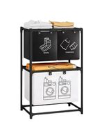 Cesto Lavanderia Triplo Estante Metal Roupa Suja 2 Andares Roupeiro 3 Divisorias Organizador Banheiro Multiuso Armario D