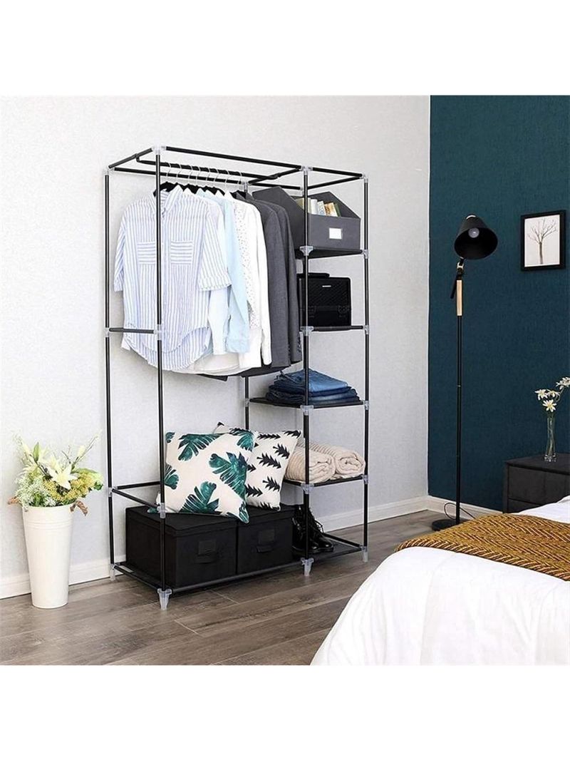 Guarda Roupa Desmontavel 5 Prateleiras Arara Organizador Quarto Casa Closet Cabideiro Preto