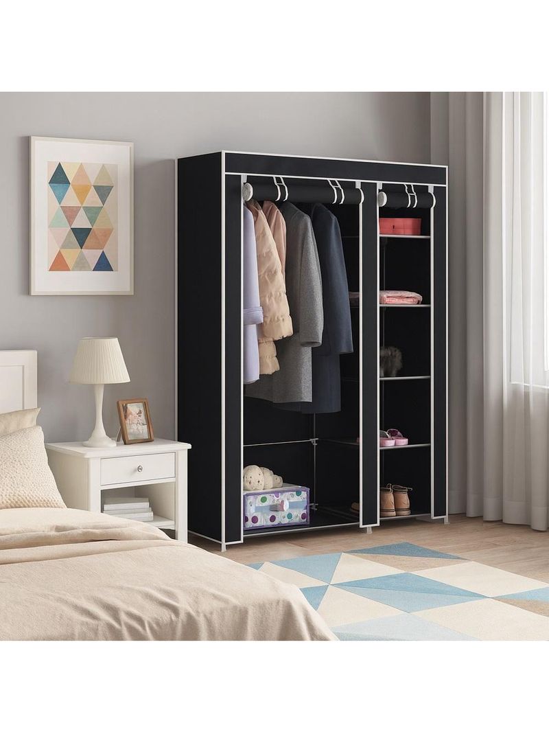 Guarda Roupa Desmontavel 5 Prateleiras Arara Organizador Quarto Casa Closet Cabideiro Preto