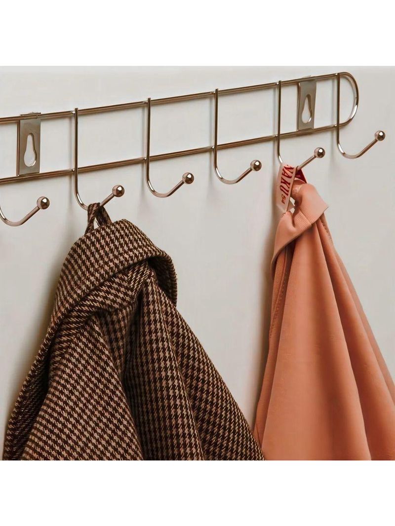Cabideiro De Parede Rose Gold Suporte Aramado 8 Ganchos Organizador Guarda Roupas Toalhas Multiuso Utensilios Domesticos