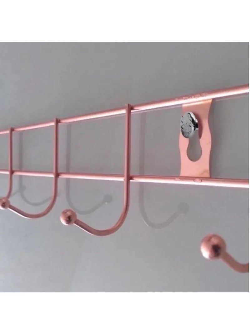 Cabideiro De Parede Rose Gold Suporte Aramado 8 Ganchos Organizador Guarda Roupas Toalhas Multiuso Utensilios Domesticos
