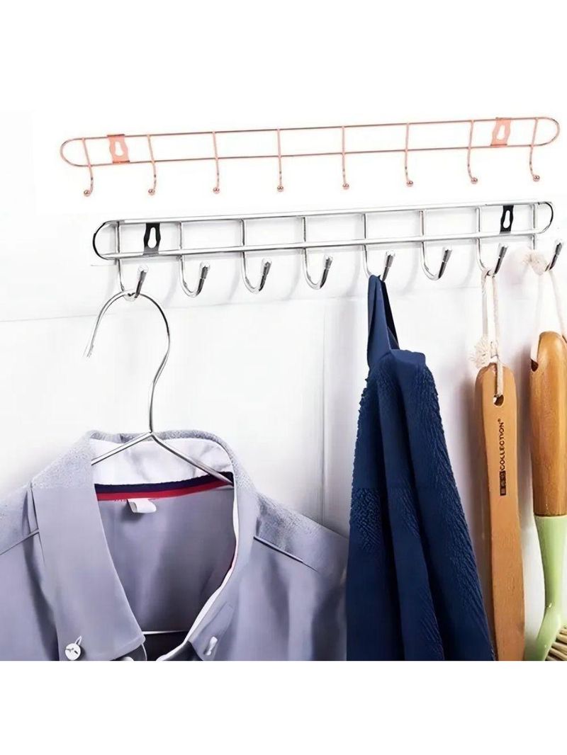 Cabideiro De Parede Rose Gold Suporte Aramado 8 Ganchos Organizador Guarda Roupas Toalhas Multiuso Utensilios Domesticos