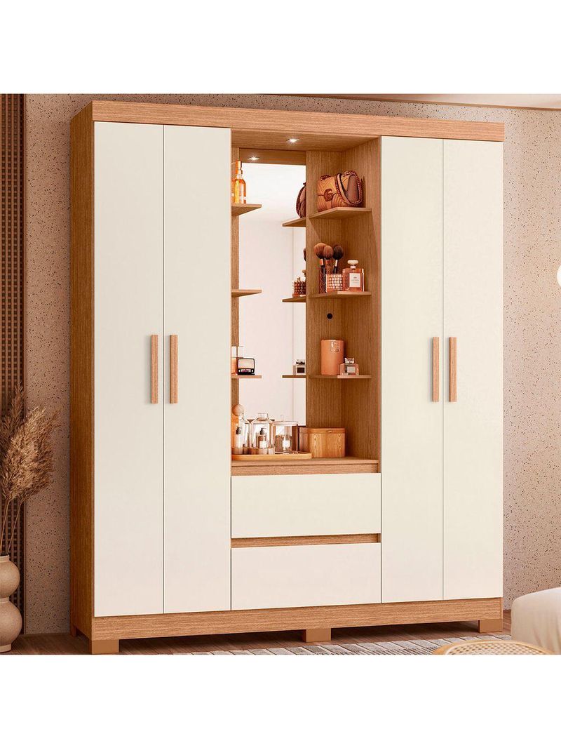 Guarda Roupa 4 Portas 2 Gavetas Quarto Olimpia Freijo Com Off White - Albatroz