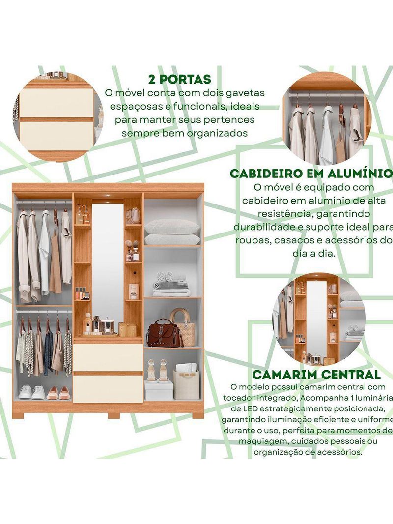 Guarda Roupa 4 Portas 2 Gavetas Quarto Olimpia Freijo Com Off White - Albatroz