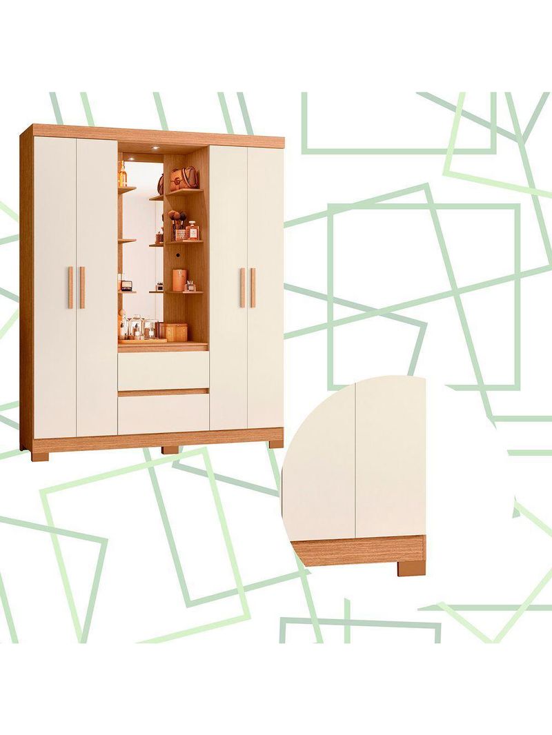 Guarda Roupa 4 Portas 2 Gavetas Quarto Olimpia Freijo Com Off White - Albatroz