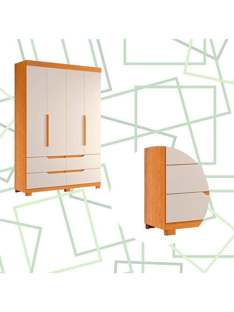 Guarda Roupa Doble 4 Portas 4 Gavetas Quarto Cinamomo Com Off White - Albatroz