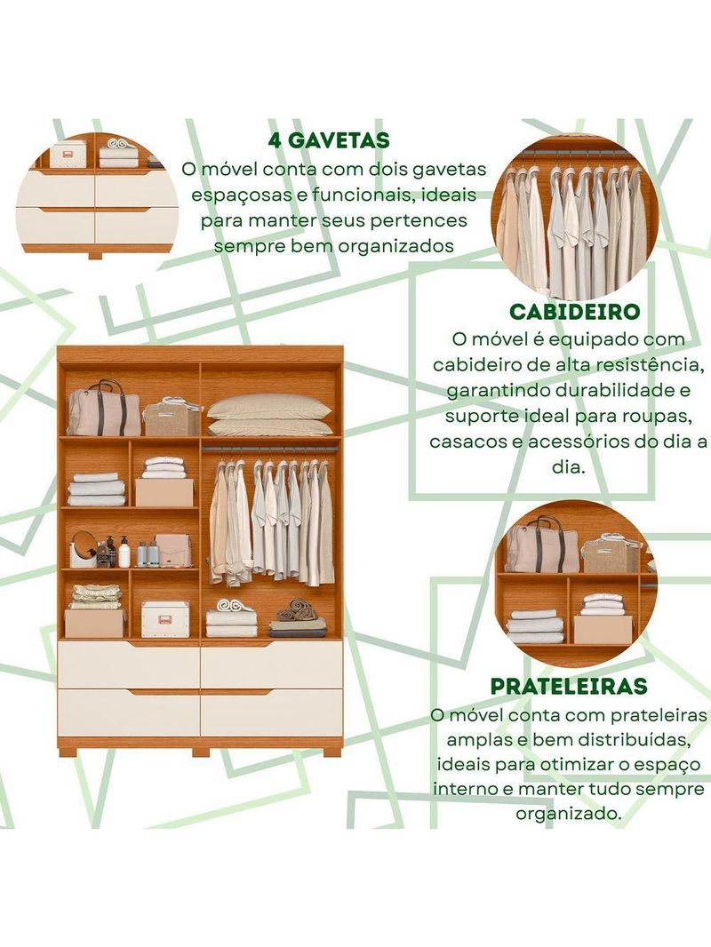 Guarda Roupa Doble 4 Portas 4 Gavetas Quarto Cinamomo Com Off White - Albatroz