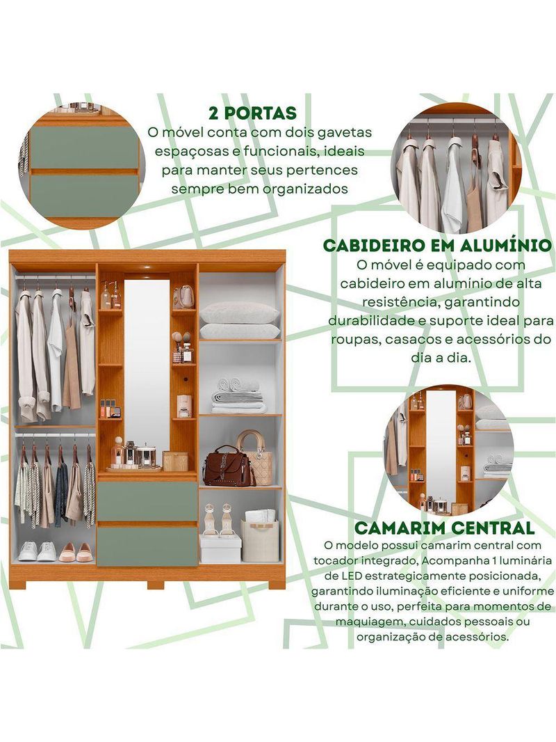 Guarda Roupa 4 Portas 2 Gavetas Quarto Olimpia Cinamomo Com Salvia - Albatroz