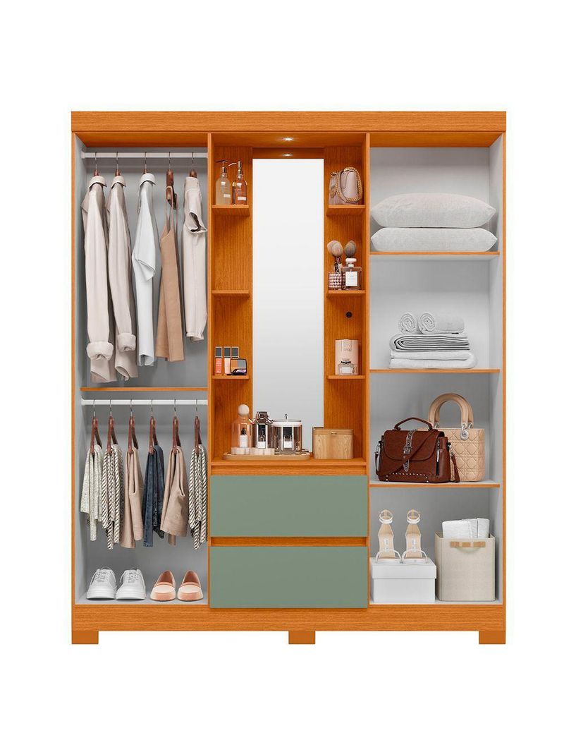 Guarda Roupa 4 Portas 2 Gavetas Quarto Olimpia Cinamomo Com Salvia - Albatroz