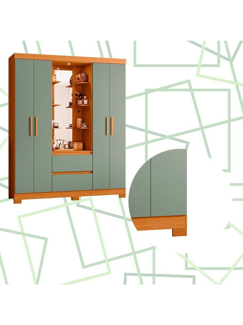 Guarda Roupa 4 Portas 2 Gavetas Quarto Olimpia Cinamomo Com Salvia - Albatroz