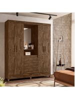 Guarda Roupa Grande Quarto Capri 4 Portas 3 Gavetas Espelho Castanho