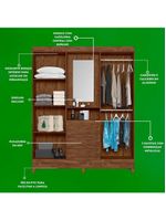 Guarda Roupa Grande Quarto Capri 4 Portas 3 Gavetas Espelho Castanho