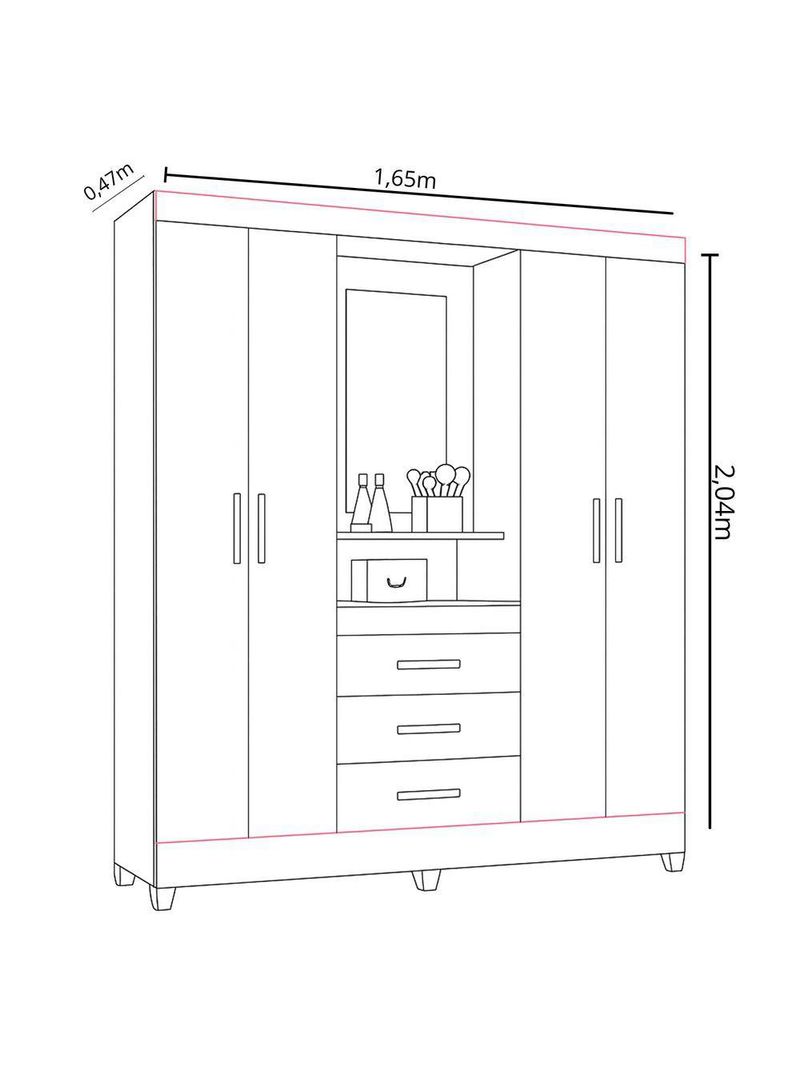 Guarda Roupa Grande Quarto Capri 4 Portas 3 Gavetas Espelho Castanho