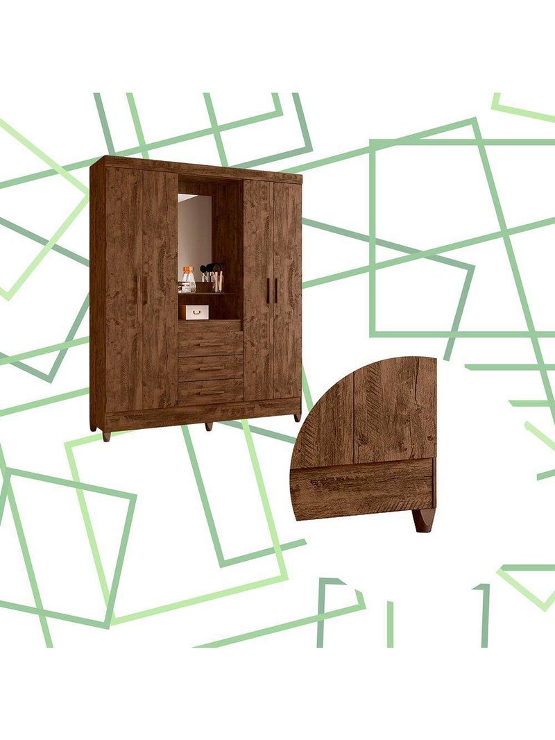 Guarda Roupa Grande Quarto Capri 4 Portas 3 Gavetas Espelho Castanho
