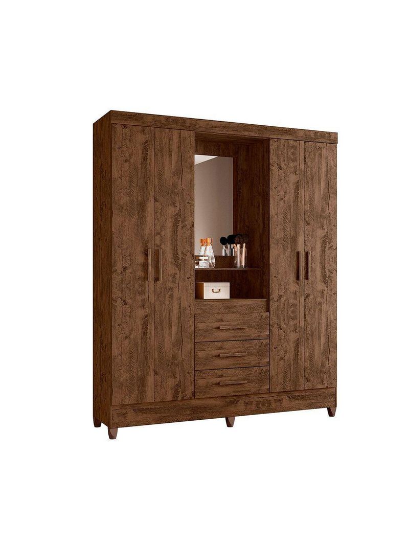 Guarda Roupa Grande Quarto Capri 4 Portas 3 Gavetas Espelho Castanho
