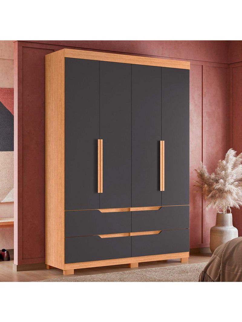 Guarda Roupa Doble 4 Portas 4 Gavetas Quarto Freijo Com Titanium - Albatroz