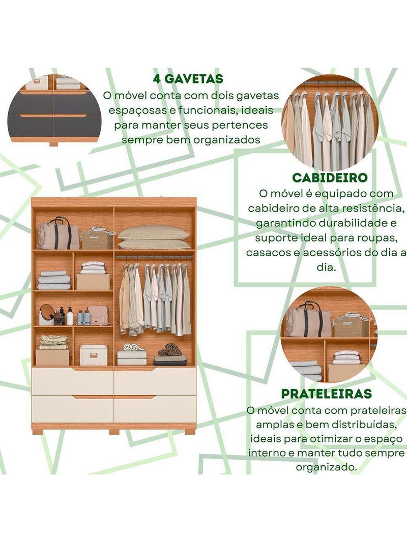 Guarda Roupa Doble 4 Portas 4 Gavetas Quarto Freijo Com Titanium - Albatroz