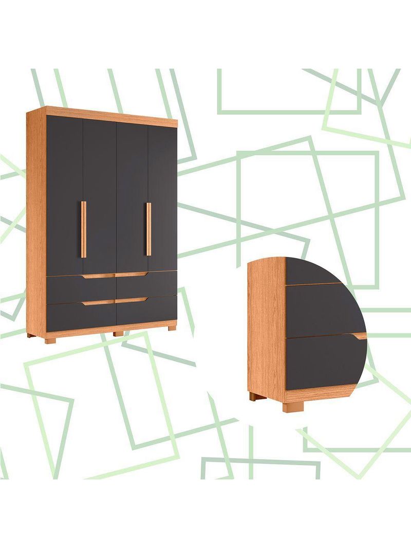 Guarda Roupa Doble 4 Portas 4 Gavetas Quarto Freijo Com Titanium - Albatroz