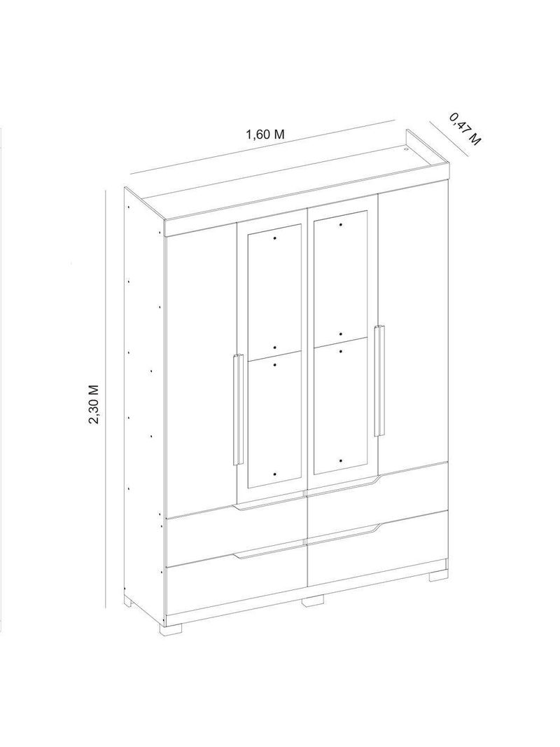 Guarda Roupa Doble 4 Portas 4 Gavetas Quarto Freijo Com Titanium - Albatroz