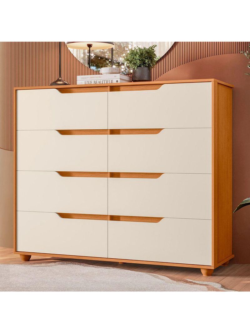 Comoda Doble 8 Gavetas Quarto Cinamomo Com Off White Vistas Flex - Albatroz