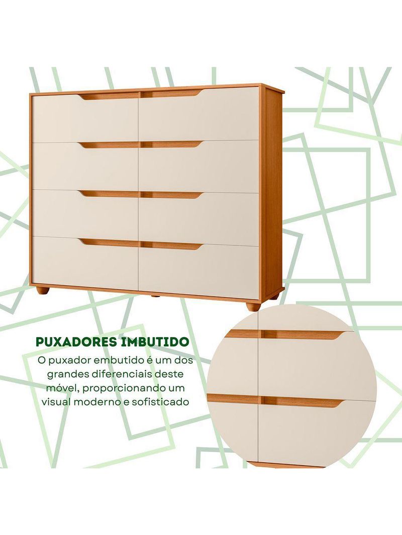 Comoda Doble 8 Gavetas Quarto Cinamomo Com Off White Vistas Flex - Albatroz