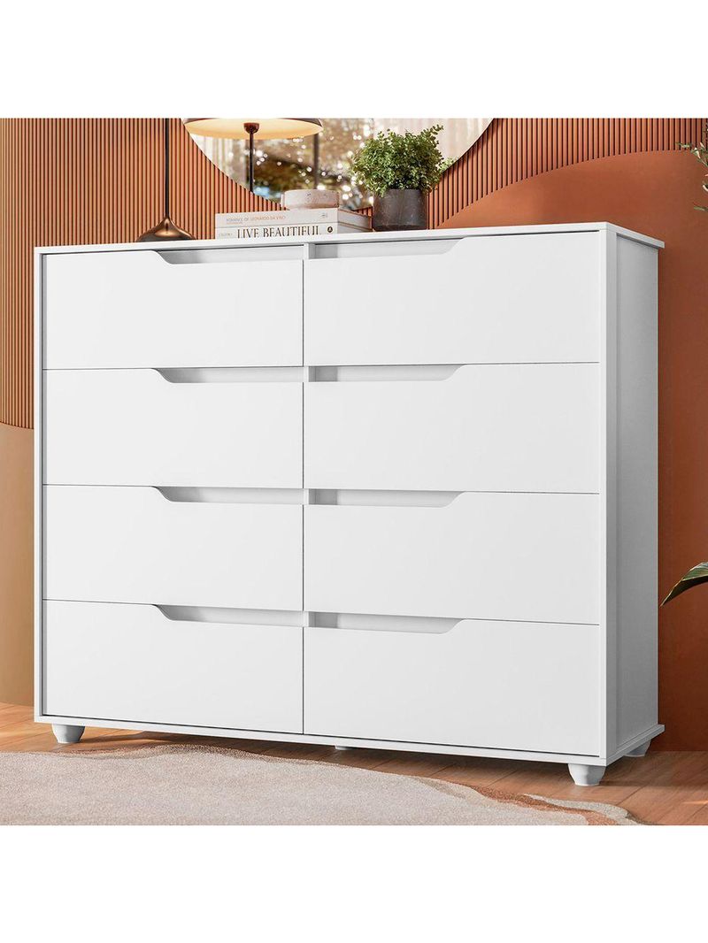 Comoda Doble 8 Gavetas Quarto Branco Com Freijo Vistas Flex - Albatroz