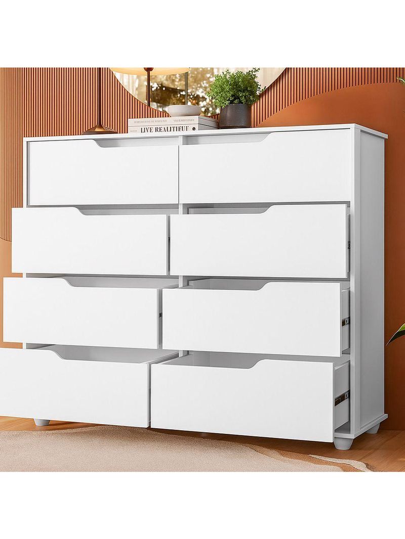 Comoda Doble 8 Gavetas Quarto Branco Com Freijo Vistas Flex - Albatroz