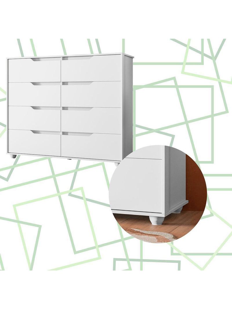 Comoda Doble 8 Gavetas Quarto Branco Com Freijo Vistas Flex - Albatroz