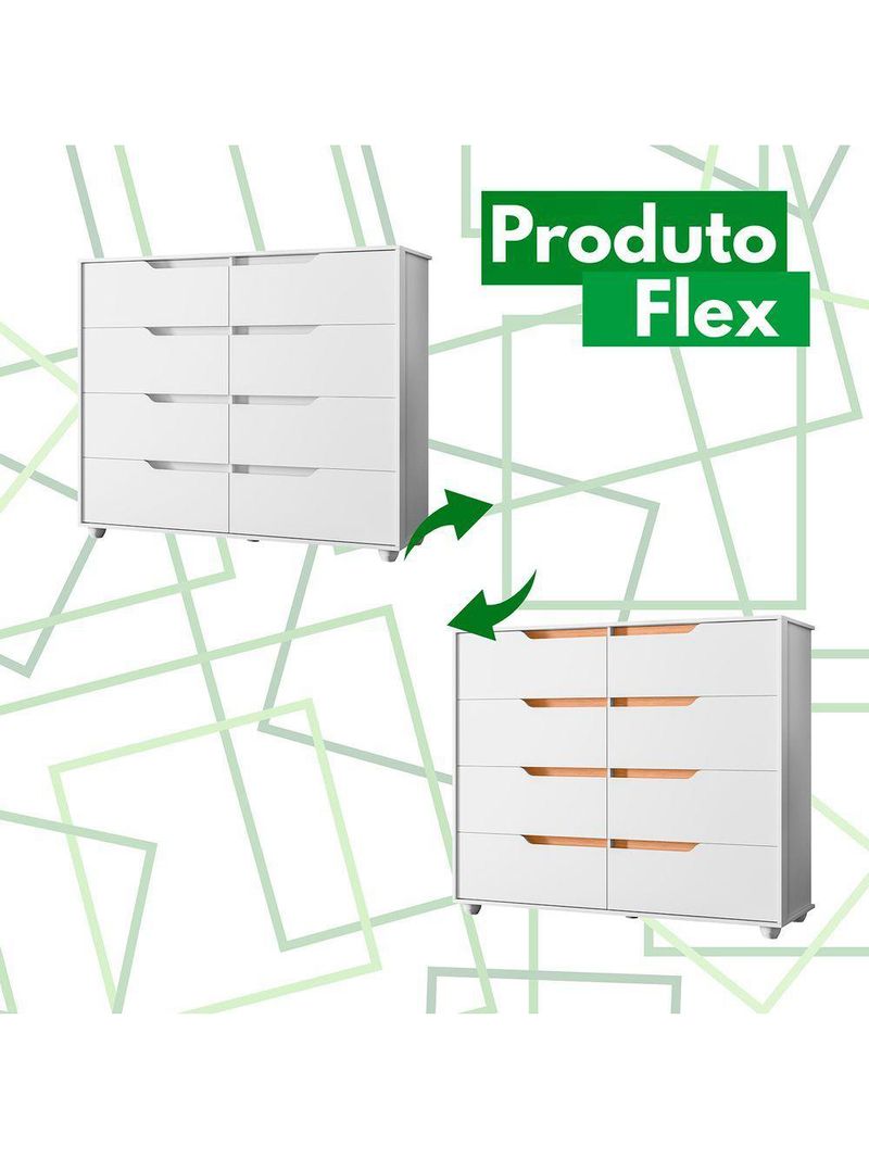 Comoda Doble 8 Gavetas Quarto Branco Com Freijo Vistas Flex - Albatroz
