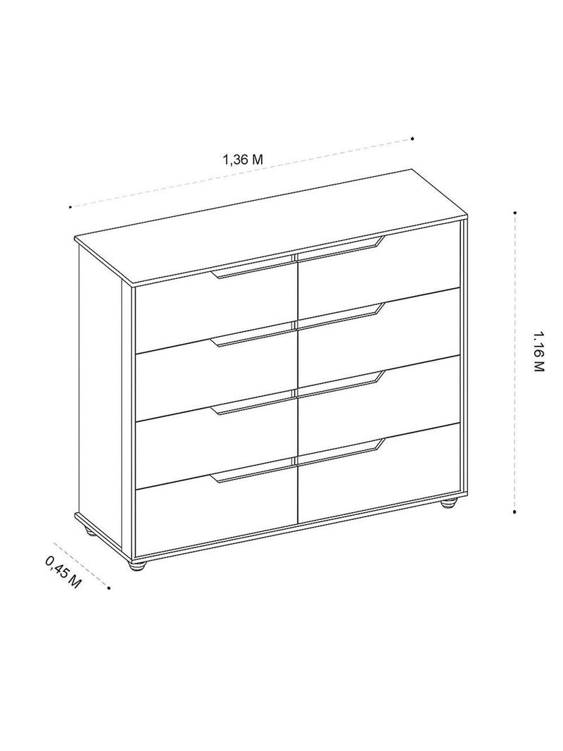 Comoda Doble 8 Gavetas Quarto Branco Com Freijo Vistas Flex - Albatroz