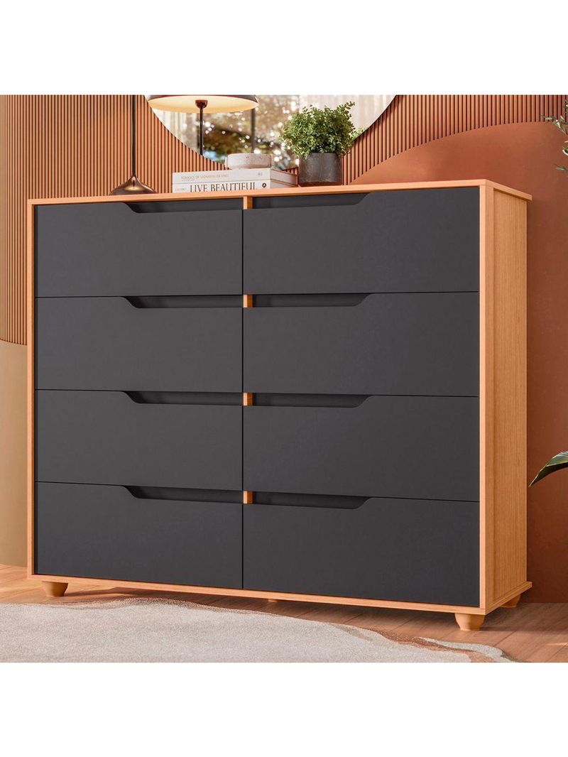 Comoda Doble 8 Gavetas Quarto Freijo Com Titanium Vistas Flex - Albatroz