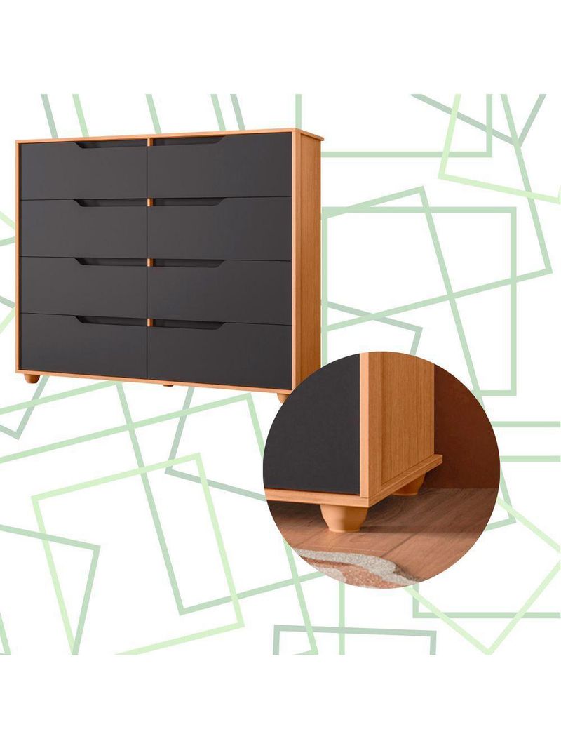 Comoda Doble 8 Gavetas Quarto Freijo Com Titanium Vistas Flex - Albatroz
