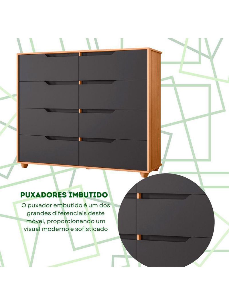 Comoda Doble 8 Gavetas Quarto Freijo Com Titanium Vistas Flex - Albatroz