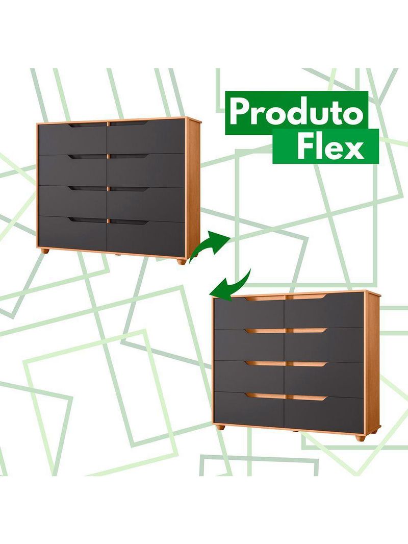 Comoda Doble 8 Gavetas Quarto Freijo Com Titanium Vistas Flex - Albatroz