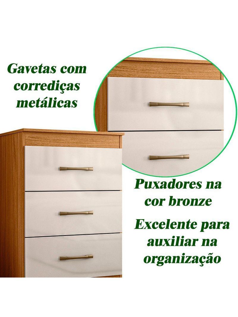Comoda Para Quarto Vitoria 3 Gavetas Freijo-off White - Moval