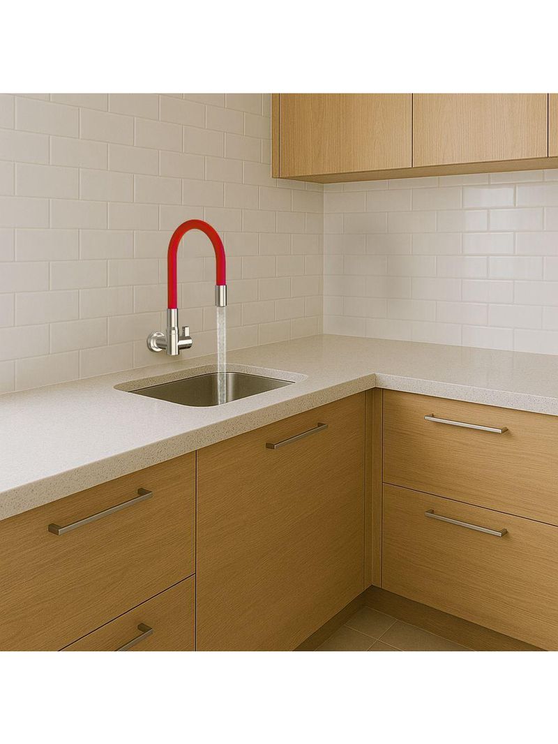 Torneira Motion Cozinha Parede Vermelha Metalizada