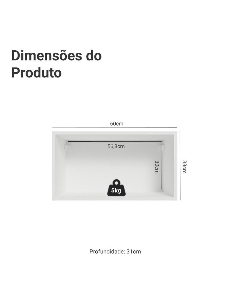 Armário aéreo para quarto 60 cm 1 porta basculante branco neo madesa
